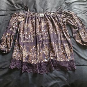 women XXL purple print off shoulder top